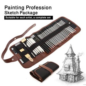 27/39 Stuks Schetspotlood Set Professionele Schetsen Tekening Kit Houten Potlood Zakken Voor Schilder Scholieren Kunstbenodigdheden 240115