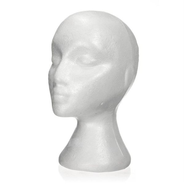 27 5 x 52cm Tête de mannequin factice Femme MoussePolystyrène Exposant pour casquette accessoires cheveux et perruques Femme Mannequin Mousse2512
