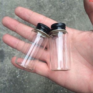 27 * 50 * 14mm 15ml petites bouteilles en verre transparent avec vis bouchon en aluminium noir pots flacons vides conteneur 100pcsgood qté Bmocg