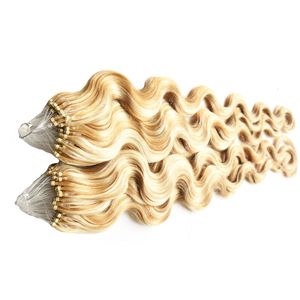 27/613 Blonde Body Wave Micro Bead Extensiones de cabello Micro Link Extensiones de cabello humano 200g Virgin Loop Extensiones Extensión de cabello con anillos