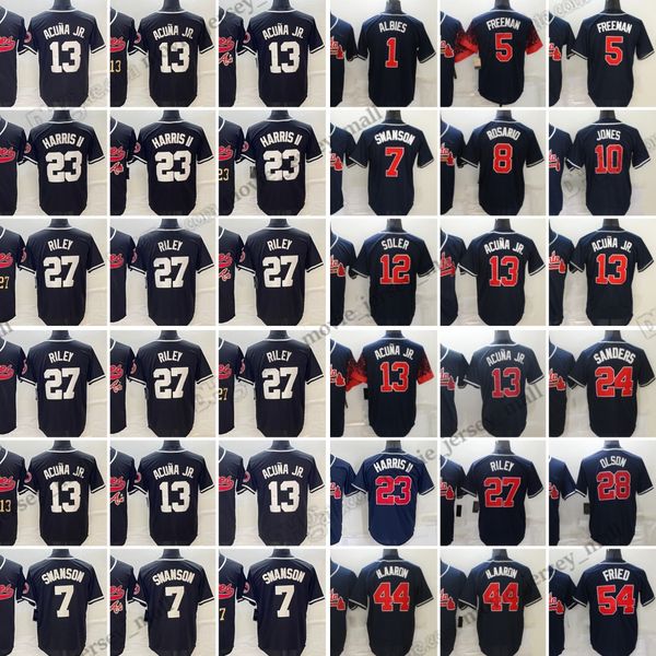 27 maillots de baseball Austin Riley Ronald Acuna Jr. Chipper Jones Dansby Swanson Freddie Freeman Matt Olson Ozzie Albies Maillot cousu Hommes Taille S-3XL