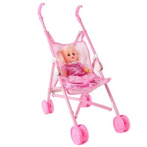 27 cm Figure Kawaii Articles Simulation Poupée Chariot Drôle Fille Jouet Enfants Main Pousser La Poupée Poussette Anniversaire Cadeau De Noël