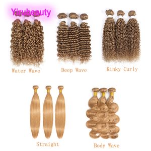 Extensions de cheveux péruviens 100% naturels, doubles trames, couleur 27 #, Body Wave, Deep Wave, crépus et bouclés, 10 à 32 pouces, 4 pièces, 5 pièces, 3 lots