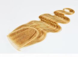 27 miel rubia de encaje de encaje parte nudos blanqueados 35x4 cabello brasileño ola de ola rubia de cierre de ola de ola de ola de cuerpo 6065799