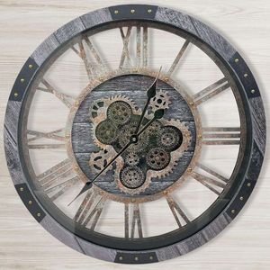 27 inch industriële wandklok voor woonkamer decoratie - metalen massief houten boerderij steampunk -stijl - originele mobiele tandwielwandklok