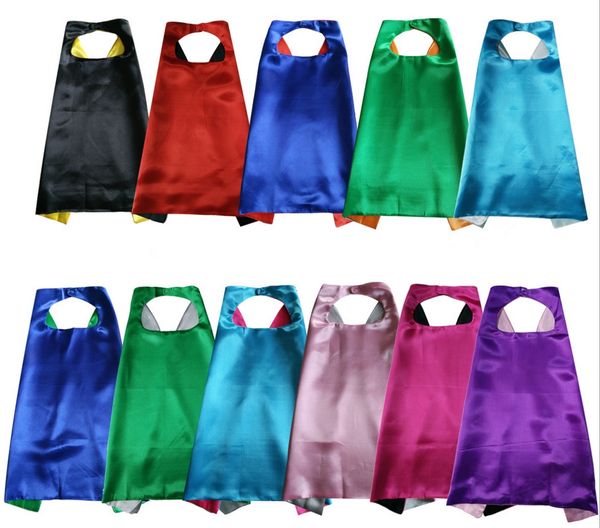 Capes de super-héros unies de 27 pouces pour enfants capes en satin double couche habillent les costumes de super-héros 11 couleurs assorties Halloween Noël Cosplay