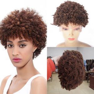 #27 Lace Front Perruques de Cheveux Humains Kinky Curly Court Perruque Mongole 8 pouces 130% Délié Pré-Plumé pour les Femmes Noires