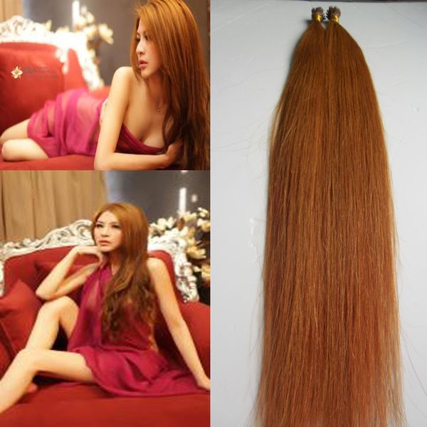 27 Strawberry Blonde Extension de cheveux de kératine vierge brésilienne Je pointe des extensions de cheveux humains 100g / mèches blondes droites extensions de cheveux humains