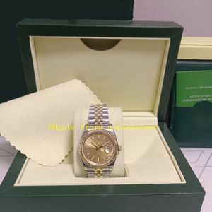 27-stijl met doos, unisex horloge 36 mm 126233 Automatisch dames heren, gouden wijzerplaat, datum, staal, 18k geel goud, tweekleurige armband 126234 Groene diamanten Romeinse horloges