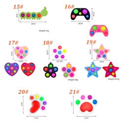 27 Stijlen Pop Vinger Simple Dwing Sensory Speelgoed Duw Bobble Fidget Spinner Top Decompressy Toy for Kids and Adults Party Gunst Geschenken Sleutelhanger