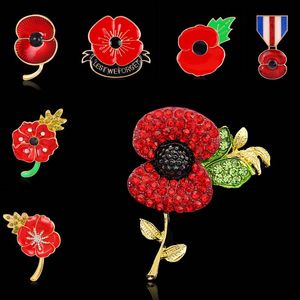 Royal British Crystal Heart Flower Poppy Broches Pins Corsage Fashion Bijoux en émail pour femmes hommes Royaume-Uni Jour du Souvenir volonté et sable