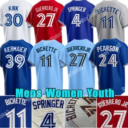 Personnalisé 27 Vladimir Guerrero Jr. 11 Bo Bichette Maillot de baseball Alejandro Kirk George Springer Torontos Justin Turner Kevin Gausman Blue Jays Kiermaier Joey Votto