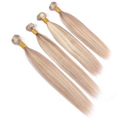 27613 Extensions de tissage de cheveux humains malaisiens couleur piano droites 4 pièces brun clair mélangé avec blonde couleur piano cheveux humains Bundl8821449