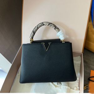 27cm Flap Messenger Bag Dame Handtassen Vrouwen Crossbody Schoudertassen Portemonnee Granulaire Koe Echt Leer Snake Handvat Verwijderbare Riem Designer Handtassen Portefeuilles