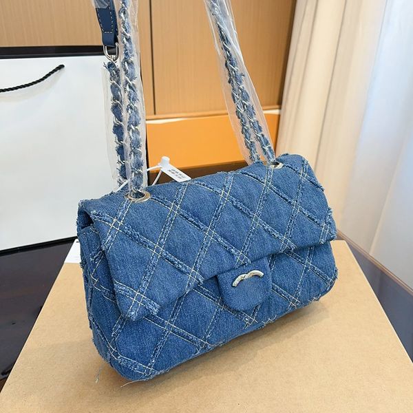 27 cm grande capacité Denim CF femmes sac à bandoulière de luxe sac à main chaîne réglable diamant treillis bandoulière sac de créateur Vintage porte-monnaie tendance Shopping pochette