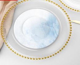 27cm plats de perles rondes assiette de verre avec or argent en argent clair rimin rond dîner de service de service de mariage décoration gga32061511486