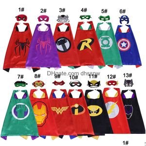 Cape de costume de super-héros double face pour enfants de 27 pouces avec ensemble de masques 13 options de qualité supérieure Cosplay Halloween Noël Enfant Satin Birthd