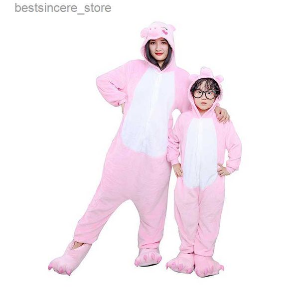 27 niños Pijama de estilo de cerdo rosa Hombre niña Onesie Animal Cosplay Fiesta de invierno Mono Traje de padre e hijo Ropa de madre e hija L230522