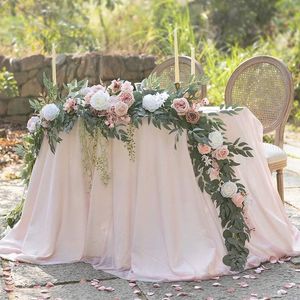 27m Flower Garland Set Artificial White Rose prachtige bruiloft PO Booth achtergrond Elegant Garden Arch Decor 240325