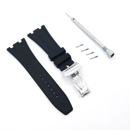 27 mm zwarte siliconenband 18 mm zilveren stamloze vouwband voor AP Royal Oak 15400 15390 39mm 41 mm modellen Watch