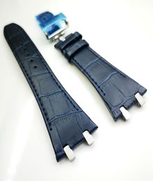 27 mm donkerblauwe hoogwaardige lederen band 18 mm implementatielband 4 connector 4 schroef 2 link voor AP Royal Oak 15400153009318094