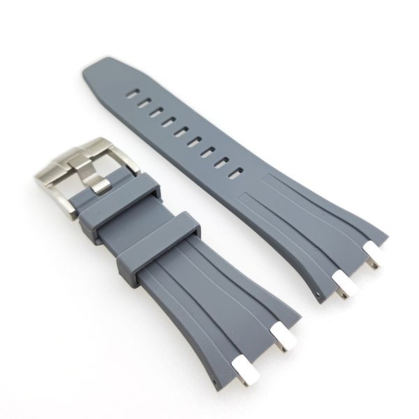 Bracelet en caoutchouc gris 27mm 20mm bracelet à boucle Tang liens de connecteur en acier adaptés pour AP 39mm 41mm montre-bracelet Royal Oak