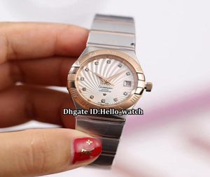 27 mm Nouvelle date coaxiale 123202720555001 Diamond blanc cadran en diamant Automatique Watch Sapphire Two Tone Rose Gold Band Lady Watches5865393