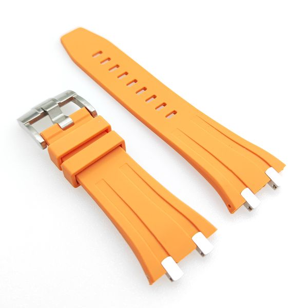 27mm Orange Rubber Band 20mm Tang Boucle Sangle Connecteur En Acier Liens Fit Pour AP 39 mm 41 mm Royal Oak Montre-Bracelet Montre