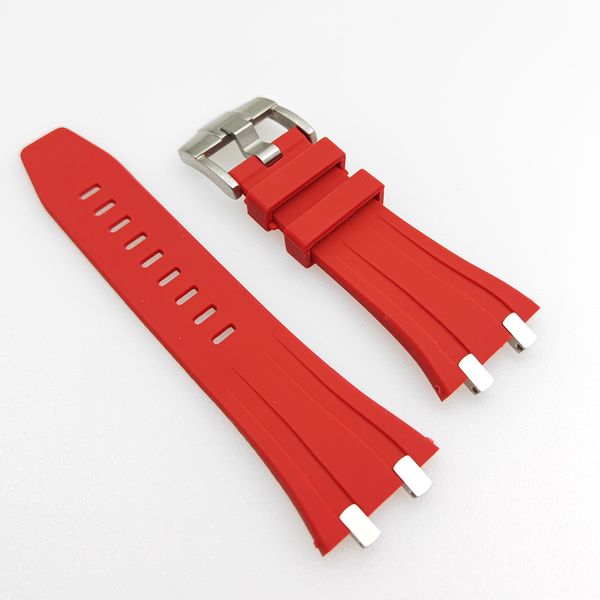 Bracelet en caoutchouc rouge 27mm 20mm sangle à boucle Tang liens de connecteur en acier adaptés pour AP 39mm 41mm montre-bracelet Royal Oak