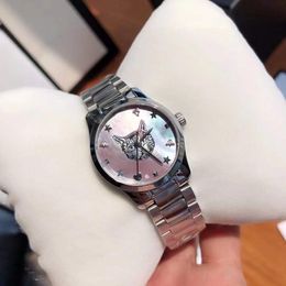27 mm trendy dierenpatroon CAT Wathes roze parelmoer horloge schaal wijzerplaat roestvrijstalen quartz horloges tijdloze in elkaar grijpende G klok ster hart bij polshorloge