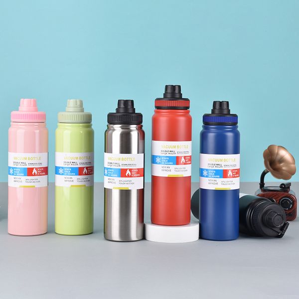 27oz 800ml Colorido Sport al aire libre Termos Botella de agua portátil Portable con volumen de vacío de acero inoxidable de doble pared a prueba de fugas para el mejor regalo