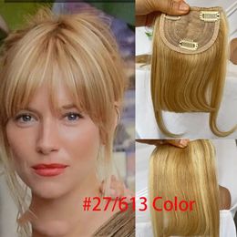 27P613 Blonde Blonde Brown Couleur brésilienne Human Hair Clip-in Hair-in franges Full Full Fringe Short Right Hair Extension pour les femmes 6-8 240518