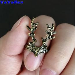 27pc Anneau de doigt de tête de cerf vintage pour femme bronze cor cartouche animal animal Noël bijoux 240412