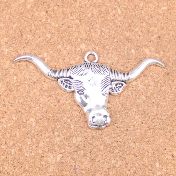 27 Uds. De dijes de cabeza de toro de cuerno largo chapados en bronce y plata antigua, colgante DIY, collar, pulsera, brazalete, hallazgos 60*31mm