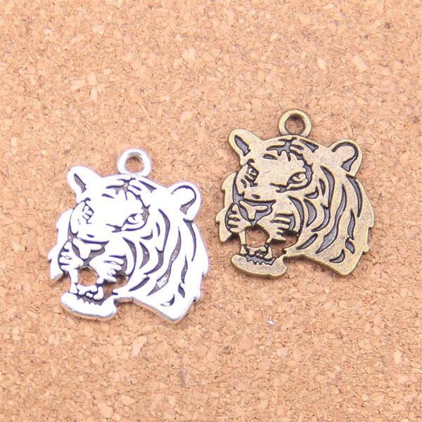 27 Uds. De dijes de cabeza de tigre rugiente Chapado en bronce y plata antigua, colgante DIY, collar, pulsera, brazalete, hallazgos 27 24mm243Y