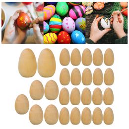 27 stks DIY Wood Easter Egg Wooden lege eieren voor doe -het -zelf Paasvakantie Craft Decor