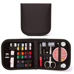 27 pièces ensemble boîte à couture de voyage Portable Kit fil à coudre points aiguilles à tricoter outils boutons en tissu artisanat ciseaux maman cadeaux 229z