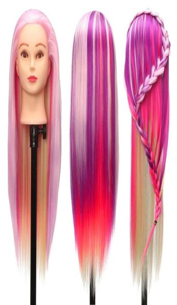 27QUOT Colorful Manikin Rainbow Dolls Head avec 90 cm Fibre Purple Long Hairdressing Cosmétologie Salon Mannequin