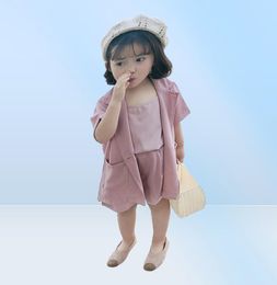 27t Fashion Baby Girls 3pcs Suit Infant Kids Clothes ensembles Solid Vest Tops Shorts de manteau Blazer à manches courtes T20070719105984