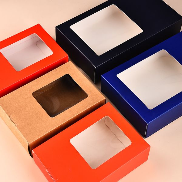 Boîte en papier Kraft avec fenêtre, boîte-cadeau en gros, boîte d'emballage de thé, sous-vêtements, boîtes en papier pliantes, 27x16,4x5,8 cm