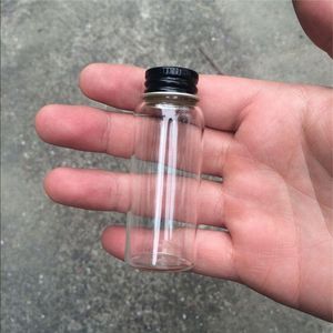 27x70x14mm 25 ml transparent clair cadeau bouteilles en verre bouchon à vis couvercle en aluminium noir bocaux en verre flacons vides 25 ml bouteilles cadeau 50pcs Pvjqx