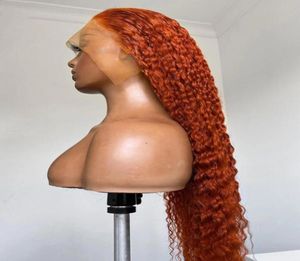 28 30 pouces gingembre Orange couleur bouclés 13x4 dentelle avant perruques de cheveux humains 180 vague profonde perruque synthétique pour les femmes noires5502774