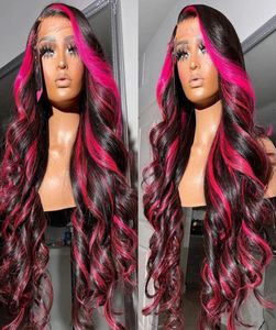 28 30inch Ombre Color rose Body Wig Hair Human Heuv Humane Pré-cueillet 13x4 Pernues avant en dentelle synthétique pour femmes noires3826965