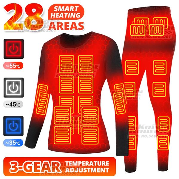 28 zones hiver veste chauffante hommes femmes mangé sous-vêtements thermiques polaire USB alimenté vêtements moto Ski Camping 231220