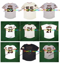28 BUSTER POSEY Baseball Jerseys SF Giants Crawford Brandon Belt Will Clark Willie Mays Willie McCovey Blank No Nom Numéro Throwback Baseball Jersey AAA