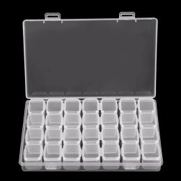28 celdas Caja de almacenamiento de plástico ajustable con etiqueta Pegatina para joyas Arte de uñas Accesorios de pintura de diamantes Cajas de contenedores