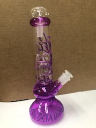 25 CM 10 pouces Premium Glow in the Dark Purple Hookah Water Pipe Bong Bongs en verre avec tige US Warehouse