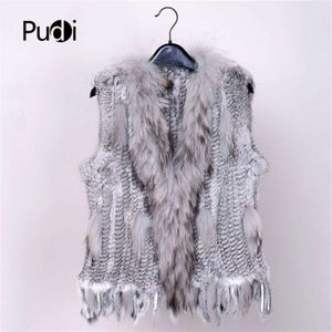 28 kleuren vrouwen echt echte konijnenbont vest jas kwastjes wasbeer kraag jas gilet groothandel druppel VR032 210928