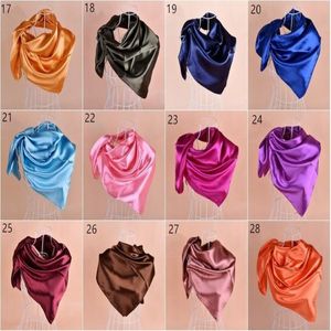 28 coors solide uni polyester imitation rayonne soie satin musulman hijab écharpe carré foulard chef 90 90 cm mélangé 100 pcs lot # 3271u