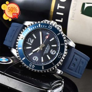 28% KORTING horloge Horloge Heren Super Quartz Endurance Chronograaf 44mm Baby Blauw Rubber Heren breit Hardex Glas br2